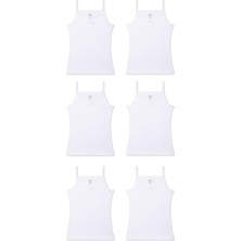 Kız Çocuk  Pamuklu Ince Ip Askılı Kurdela Detaylı Atlet 6'lı Paket 4112 Beyaz