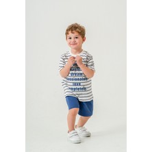 Titimix Kids Erkek Çocuk Çizgili T-Shirt Şort Alt Üst Yazlık Ikili Takım Lacivert