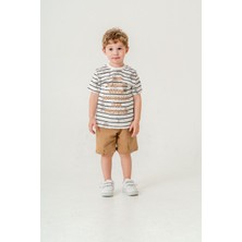 Titimix Kids Erkek Çocuk Çizgili T-Shirt Şort Alt Üst Yazlık Ikili Takım Açık Kahve