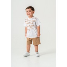Titimix Kids Erkek Çocuk Harf Alt Üst Yazlık T-Shirt Şort Ikili Takım Beyaz