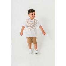 Titimix Kids Erkek Çocuk Harf Alt Üst Yazlık T-Shirt Şort Ikili Takım Beyaz