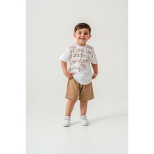 Titimix Kids Erkek Çocuk Harf Alt Üst Yazlık T-Shirt Şort Ikili Takım Beyaz