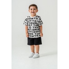 Titimix Kids Erkek Çocuk Harf Baskılı T-Shirt Şort Alt Üst Yazlık Ikili Takım Siyah
