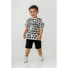 Titimix Kids Erkek Çocuk Harf Baskılı T-Shirt Şort Alt Üst Yazlık Ikili Takım Siyah
