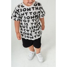 Titimix Kids Erkek Çocuk Harf Baskılı T-Shirt Şort Alt Üst Yazlık Ikili Takım Siyah