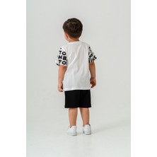 Titimix Kids Erkek Çocuk Harf Baskılı T-Shirt Şort Alt Üst Yazlık Ikili Takım Siyah
