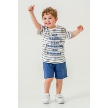 Titimix Kids Erkek Çocuk Çizgili T-Shirt Şort Alt Üst Yazlık Ikili Takım Lacivert