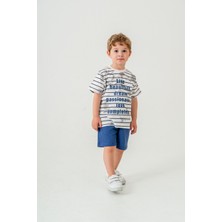 Titimix Kids Erkek Çocuk Çizgili T-Shirt Şort Alt Üst Yazlık Ikili Takım Lacivert