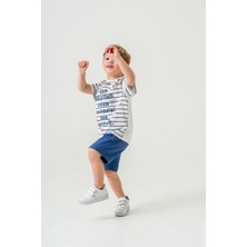 Titimix Kids Erkek Çocuk Çizgili T-Shirt Şort Alt Üst Yazlık Ikili Takım Lacivert