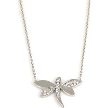 925 Ayar Gümüş Büyük Yusufçuk Kolye, Beyaz - Beyaz Taş