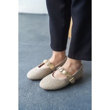 Kadın Venily Pullu Düz Babet - Ten