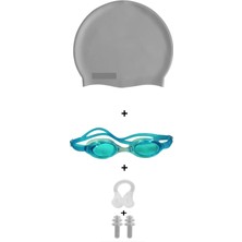 4lü set havuz deniz yüzücü gözlüğü boneli tıkaçlı uv korumalı yüzme seti