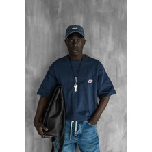 Abluka Online Erkek Oversize Nakışlı T-Shirt Mavi