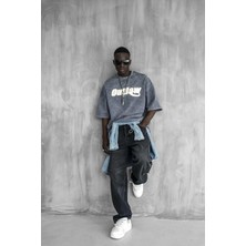 Erkek Yıkamalı Yumuşak Dokulu Oversize T-Shirt Füme