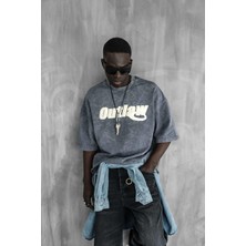 Erkek Yıkamalı Yumuşak Dokulu Oversize T-Shirt Füme