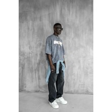 Erkek Yıkamalı Yumuşak Dokulu Oversize T-Shirt Füme
