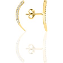 Gümüş Altın Yaldızlı Zirkon Taşlı Ay Modeli Küpe SGTL10824GOLD