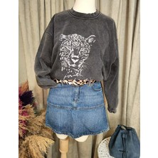 Aslan Baskılı Yıkamalı Sweatshirt