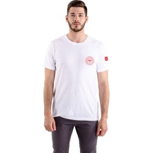 112 Acil Sağlık Erkek Beyaz T-Shirt %100 Pamuk Rahat Kalıp Bisiklet Yaka