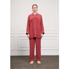 Nuss 1048 Çizgi Detay Pantolonlu Takım - Kırmızı