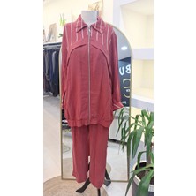 Nuss 1048 Çizgi Detay Pantolonlu Takım - Kırmızı