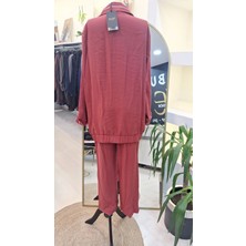 Nuss 1048 Çizgi Detay Pantolonlu Takım - Kırmızı