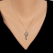 925 Ayar Gümüş Nazar Boncuklu Yunus Kolye, Beyaz