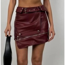 Mini Deri Etek, Bordo Deri Etek, Etek, Mini Etek, Tasarım Etek
