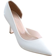 New Angel 853 Kadın Topuklu Şeffaf Detaylı Stiletto Ayakkabı Bej
