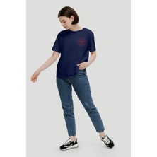 112 Acil Sağlık T-Shirt Lacivert Kadın %100 Pamuk Rahat Kalıp Bisiklet Yaka
