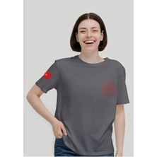112 Acil Sağlık T-Shirt Antrasit Kadın %100 Pamuk Rahat Kalıp Bisiklet Yaka