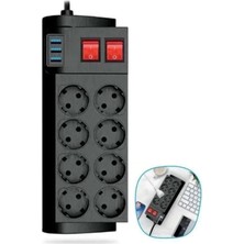 Fulltech Termal Akım Korumalı Isıya Karşı Dayanıklı 8'li Priz  Kablo Uzunluğu 2 mt 3 x Usb