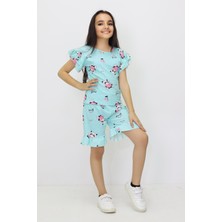 Yazlık Kız Çocuk 3-8 Yaş Panda Baskılı Şortlu Takım Ikili Takım