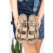 Slipcat Düz Topuklu Çift Bantlı Tokalı Rahat ve Konforlu Kadın Sandalet