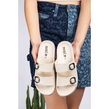 Slipcat Mulex Kadın Tokalı, Şık, Deri Günlük Siyah Sandalet/terlik