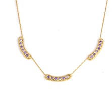 925 Ayar Gümüş Taşlı Kolye, Sarı - Mor  Beyaz Taş