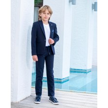 Butik Happy Kids Erkek Çocuk Lacivert Takım Elbise Keten Spor Takım Ceket Pantolon Tişort 3-14 Yaş