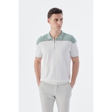Mint Beyaz Slim Fit Fermuarlı Polo Yaka T-Shirt