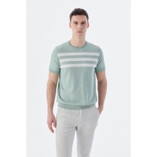 Mint Beyaz Slim Fit Bisiklet Yaka Desenli Triko T-Shirt