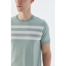 Mint Beyaz Slim Fit Bisiklet Yaka Desenli Triko T-Shirt