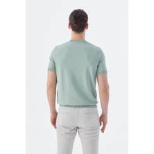 Mint Beyaz Slim Fit Bisiklet Yaka Desenli Triko T-Shirt