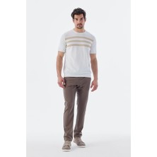 Beyaz Slim Fit Bisiklet Yaka Desenli Triko T-Shirt