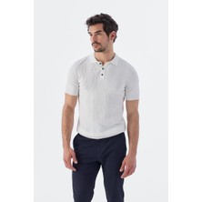 Jakamen Beyaz Slim Fit Desenli Polo Yaka T-Shirt