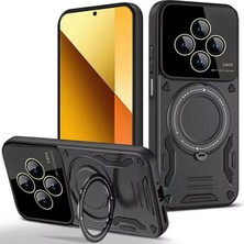 Coverzone Xiaomi Redmi 14C  ile Uyumlu Kılıf Joy Joy Stand Olabilen Lens Korumalı 360° Derece Dönen Halak Yüzük Aparatlı Kapak Siyah