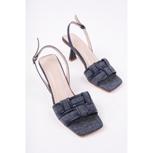 Marshetta Shoes Lusia Model Lacivert Keten Kadın Ince Topuklu Günlük Açık Ayakkabı