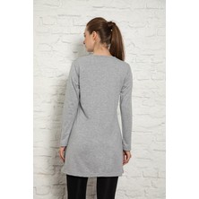 Kadın Gri Renkli Uzun Kol Bisiklet Yaka Penye Tunik SLM33