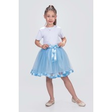 Saten Şeritli Tütü Kız Çocuk Etek M00728 Mavi