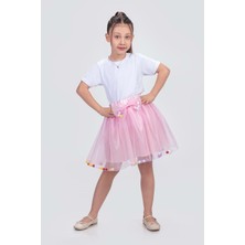 Ponpon Aksesuarlı Bayramlık Kız Çocuk Etek M00726 Pembe