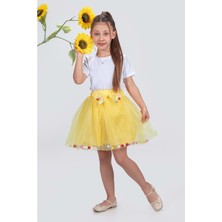 Ponpon Aksesuarlı Bayramlık Kız Çocuk Etek M00726 Sarı