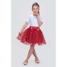 Ponpon Aksesuarlı Bayramlık Kız Çocuk Etek M00726 Kırmızı